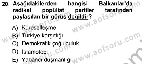 Balkanlarda Siyaset Dersi Ara Sınavı Deneme Sınav Soruları 20. Soru