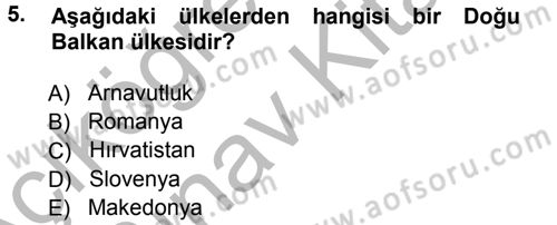 Balkanlarda Siyaset Dersi Ara Sınavı Deneme Sınav Soruları 5. Soru