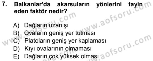 Balkanlarda Siyaset Dersi Ara Sınavı Deneme Sınav Soruları 7. Soru
