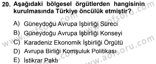 Balkanlarda Siyaset Dersi 2012 - 2013 Yılı (Final) Dönem Sonu Sınav Soruları 20. Soru