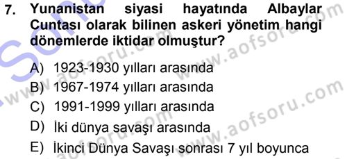 Balkanlarda Siyaset Dersi 2012 - 2013 Yılı (Final) Dönem Sonu Sınav Soruları 7. Soru