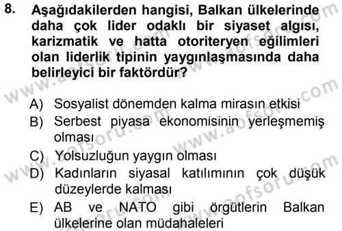 Balkanlarda Siyaset Dersi 2012 - 2013 Yılı (Final) Dönem Sonu Sınav Soruları 8. Soru