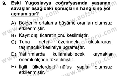 Balkanlarda Siyaset Dersi 2012 - 2013 Yılı (Final) Dönem Sonu Sınav Soruları 9. Soru