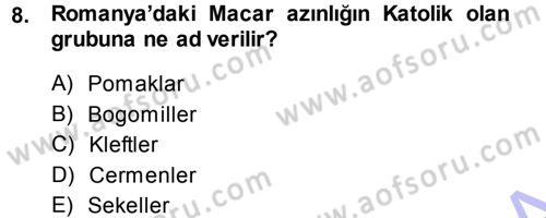 Balkanlarda Siyaset Dersi Ara Sınavı Deneme Sınav Soruları 8. Soru