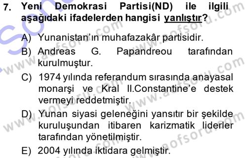 Balkanlarda Siyaset Dersi 2013 - 2014 Yılı (Final) Dönem Sonu Sınav Soruları 7. Soru