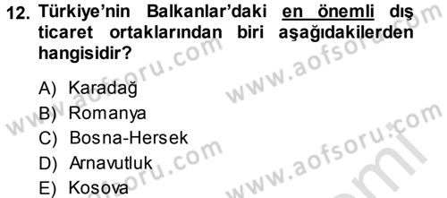 Balkanlarda Siyaset Dersi 2013 - 2014 Yılı Tek Ders Sınav Soruları 12. Soru