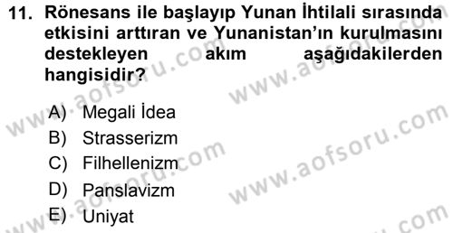 Balkanlarda Siyaset Dersi Ara Sınavı Deneme Sınav Soruları 11. Soru