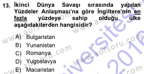 Balkanlarda Siyaset Dersi 2015 - 2016 Yılı (Vize) Ara Sınav Soruları 13. Soru