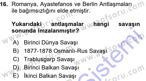 Balkanlarda Siyaset Dersi 2015 - 2016 Yılı (Vize) Ara Sınav Soruları 16. Soru