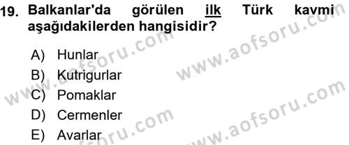 Balkanlarda Siyaset Dersi Ara Sınavı Deneme Sınav Soruları 19. Soru