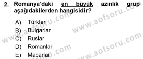 Balkanlarda Siyaset Dersi Ara Sınavı Deneme Sınav Soruları 2. Soru