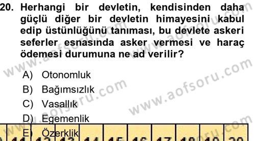 Balkanlarda Siyaset Dersi Ara Sınavı Deneme Sınav Soruları 20. Soru