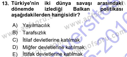 Balkanlarda Siyaset Dersi 2015 - 2016 Yılı (Final) Dönem Sonu Sınav Soruları 13. Soru