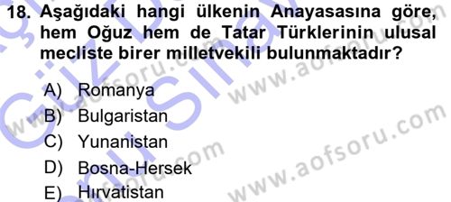 Balkanlarda Siyaset Dersi 2015 - 2016 Yılı (Final) Dönem Sonu Sınav Soruları 18. Soru