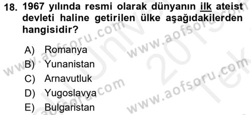 Balkanlarda Siyaset Dersi 2015 - 2016 Yılı Tek Ders Sınav Soruları 18. Soru