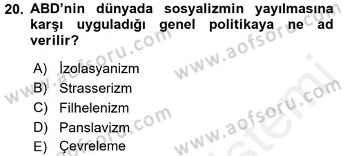 Balkanlarda Siyaset Dersi 2015 - 2016 Yılı Tek Ders Sınav Soruları 20. Soru