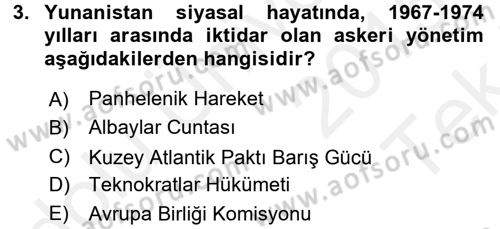 Balkanlarda Siyaset Dersi 2015 - 2016 Yılı Tek Ders Sınav Soruları 3. Soru