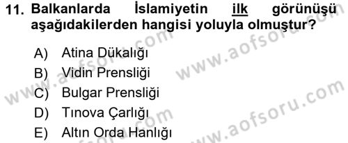 Balkanlarda Siyaset Dersi Ara Sınavı Deneme Sınav Soruları 11. Soru