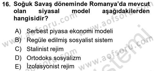 Balkanlarda Siyaset Dersi Ara Sınavı Deneme Sınav Soruları 16. Soru