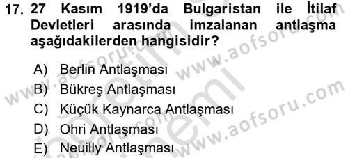 Balkanlarda Siyaset Dersi Ara Sınavı Deneme Sınav Soruları 17. Soru
