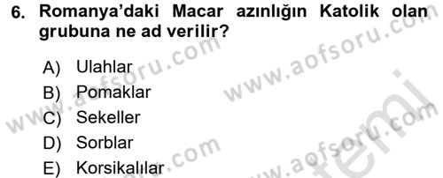 Balkanlarda Siyaset Dersi Ara Sınavı Deneme Sınav Soruları 6. Soru