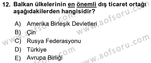 Balkanlarda Siyaset Dersi 2016 - 2017 Yılı (Final) Dönem Sonu Sınav Soruları 12. Soru