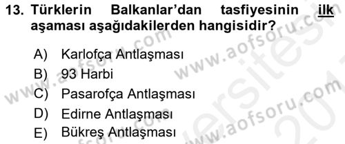 Balkanlarda Siyaset Dersi 2016 - 2017 Yılı (Final) Dönem Sonu Sınav Soruları 13. Soru