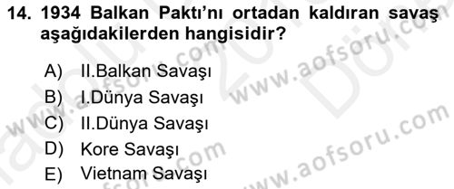 Balkanlarda Siyaset Dersi 2016 - 2017 Yılı (Final) Dönem Sonu Sınav Soruları 14. Soru