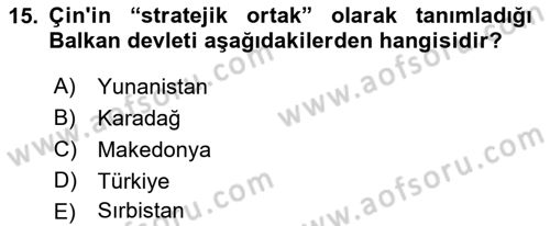 Balkanlarda Siyaset Dersi 2016 - 2017 Yılı (Final) Dönem Sonu Sınav Soruları 15. Soru