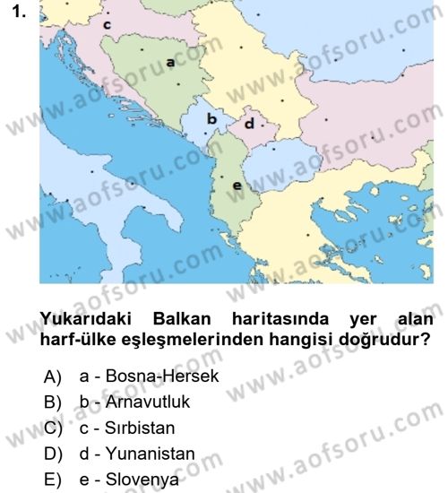 Balkanlarda Siyaset Dersi 2017 - 2018 Yılı (Vize) Ara Sınavı 1. Soru