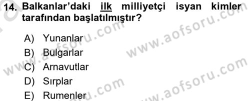 Balkanlarda Siyaset Dersi Ara Sınavı Deneme Sınav Soruları 14. Soru