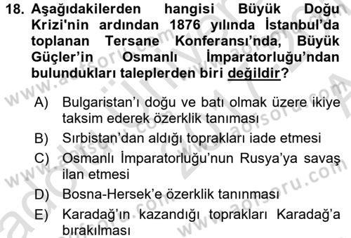 Balkanlarda Siyaset Dersi Ara Sınavı Deneme Sınav Soruları 18. Soru