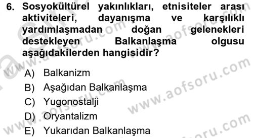 Balkanlarda Siyaset Dersi Ara Sınavı Deneme Sınav Soruları 6. Soru