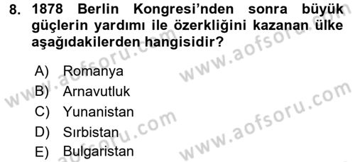Balkanlarda Siyaset Dersi 2017 - 2018 Yılı (Vize) Ara Sınav Soruları 8. Soru