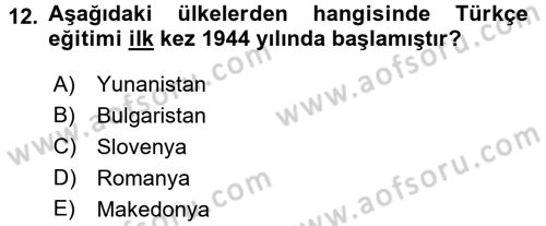 Balkanlarda Siyaset Dersi 2017 - 2018 Yılı (Final) Dönem Sonu Sınav Soruları 12. Soru