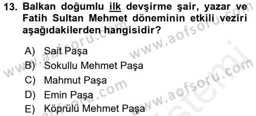 Balkanlarda Siyaset Dersi 2017 - 2018 Yılı (Final) Dönem Sonu Sınavı 13. Soru