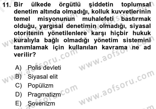 Balkanlarda Siyaset Dersi 2018 - 2019 Yılı (Vize) Ara Sınavı 11. Soru