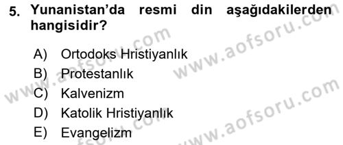 Balkanlarda Siyaset Dersi 2018 - 2019 Yılı (Vize) Ara Sınav Soruları 5. Soru