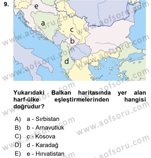 Balkanlarda Siyaset Dersi 2018 - 2019 Yılı (Vize) Ara Sınav Soruları 9. Soru