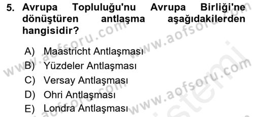 Balkanlarda Siyaset Dersi 2018 - 2019 Yılı (Final) Dönem Sonu Sınavı 5. Soru