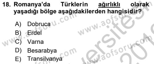 Balkanlarda Siyaset Dersi 2018 - 2019 Yılı Yaz Okulu Sınav Soruları 18. Soru