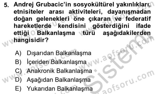Balkanlarda Siyaset Dersi 2018 - 2019 Yılı Yaz Okulu Sınav Soruları 5. Soru
