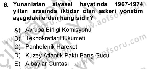 Balkanlarda Siyaset Dersi 2018 - 2019 Yılı Yaz Okulu Sınav Soruları 6. Soru