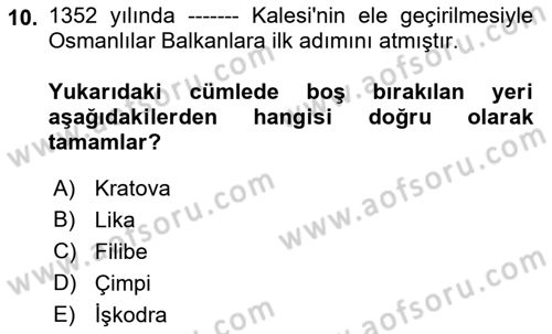 Balkanlarda Siyaset Dersi 2021 - 2022 Yılı (Vize) Ara Sınav Soruları 10. Soru