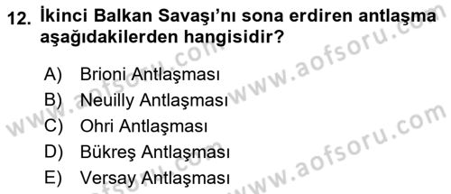 Balkanlarda Siyaset Dersi Ara Sınavı Deneme Sınav Soruları 12. Soru