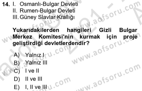 Balkanlarda Siyaset Dersi Ara Sınavı Deneme Sınav Soruları 14. Soru