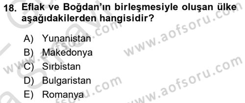 Balkanlarda Siyaset Dersi 2021 - 2022 Yılı (Vize) Ara Sınav Soruları 18. Soru
