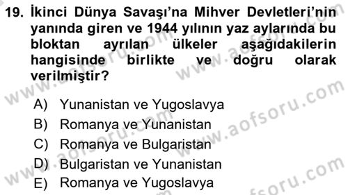 Balkanlarda Siyaset Dersi Ara Sınavı Deneme Sınav Soruları 19. Soru
