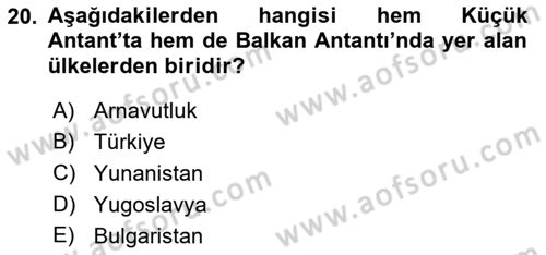 Balkanlarda Siyaset Dersi Ara Sınavı Deneme Sınav Soruları 20. Soru