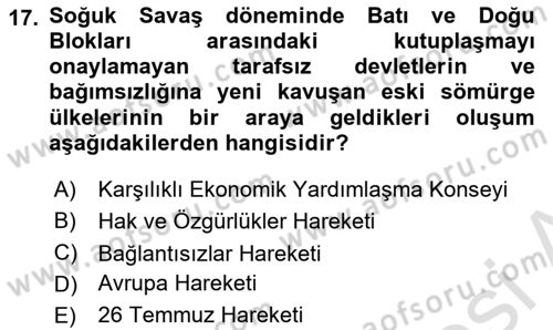 Balkanlarda Siyaset Dersi 2021 - 2022 Yılı Yaz Okulu Sınav Soruları 17. Soru